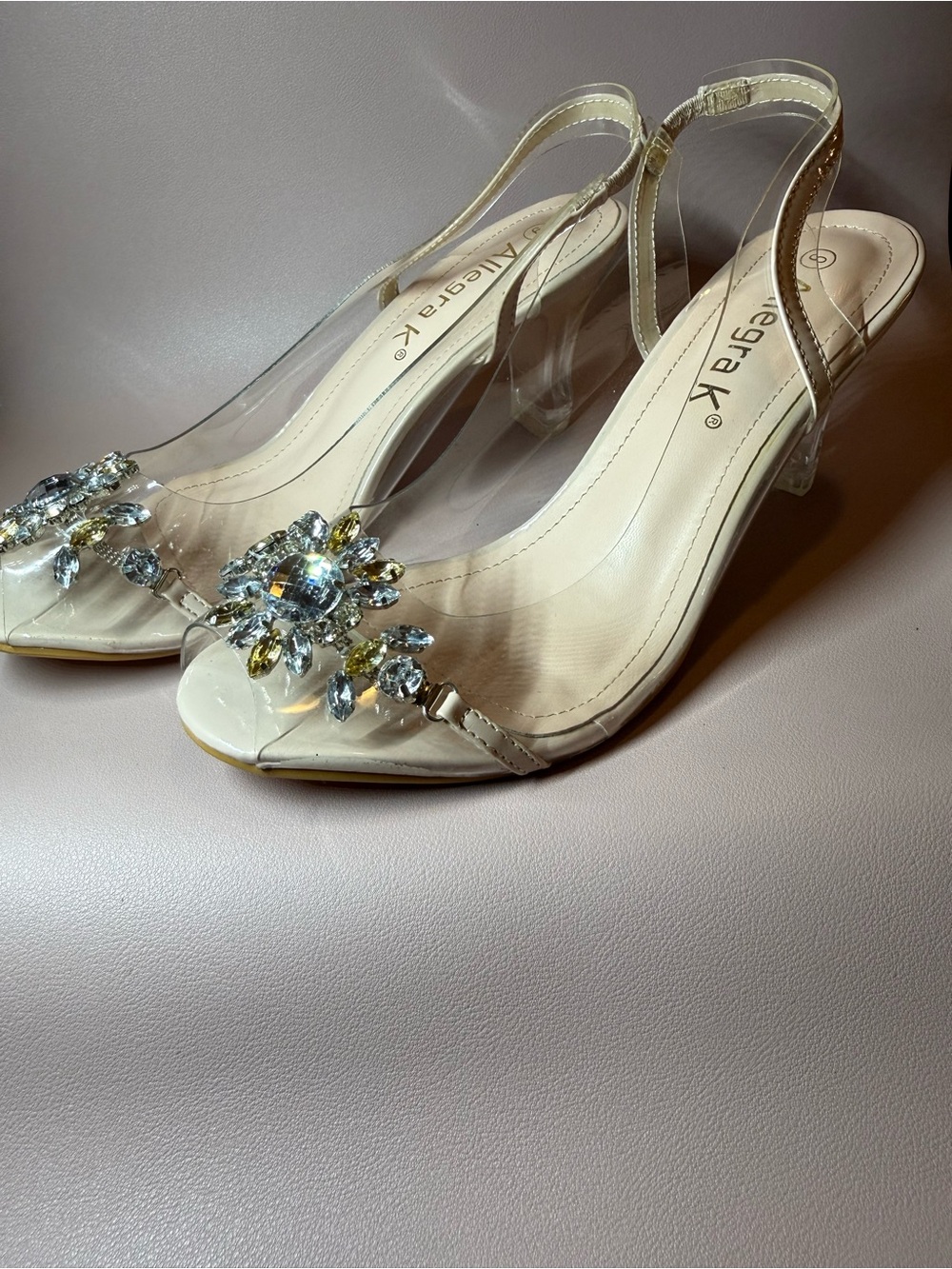 Allegra K Clear Rhinestone Slingback Block Heel Sandals Size 9 💛 - Picture 5 of 10